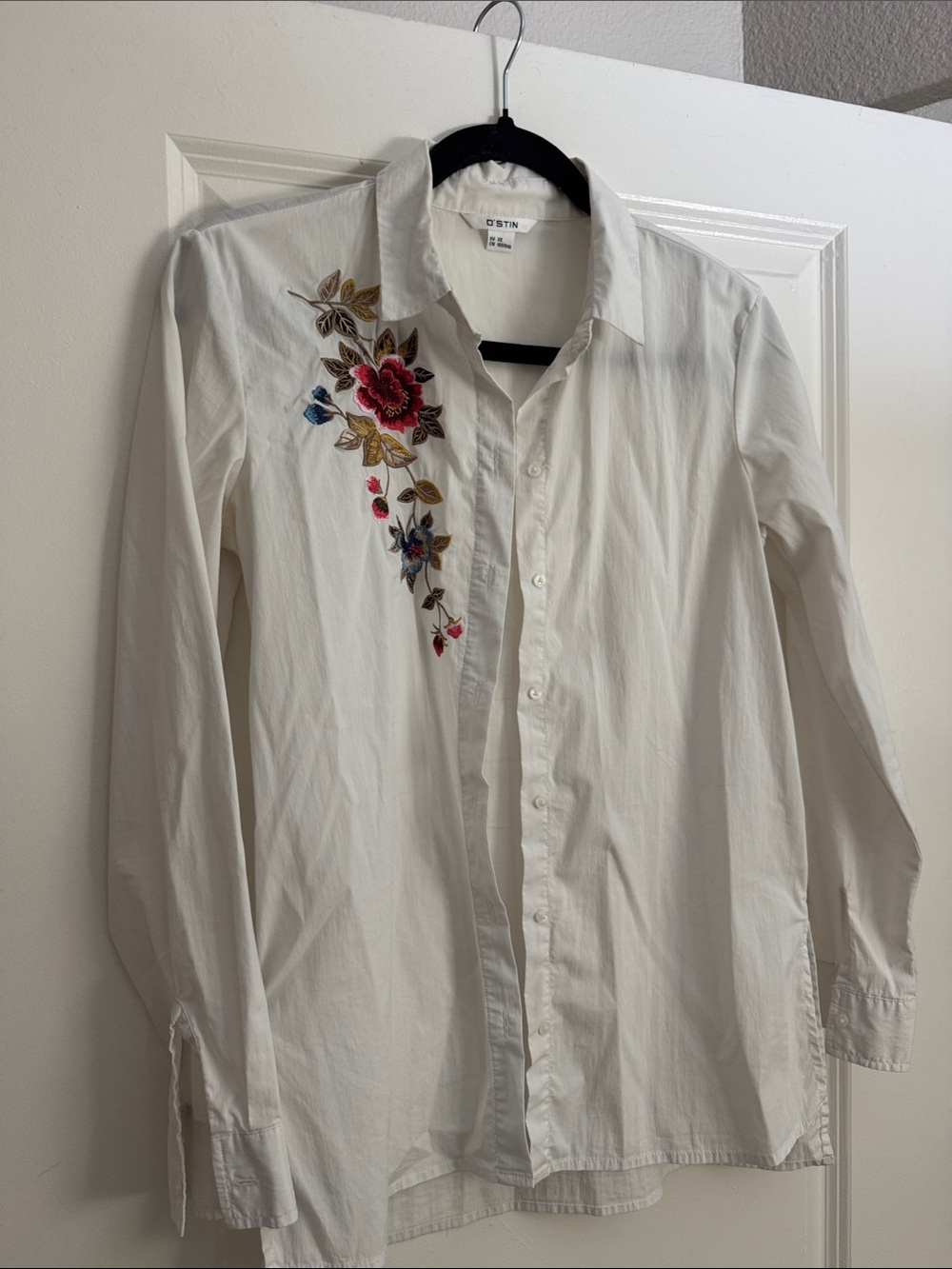 Ostin White Shirt with Multicolor Floral Embroidery